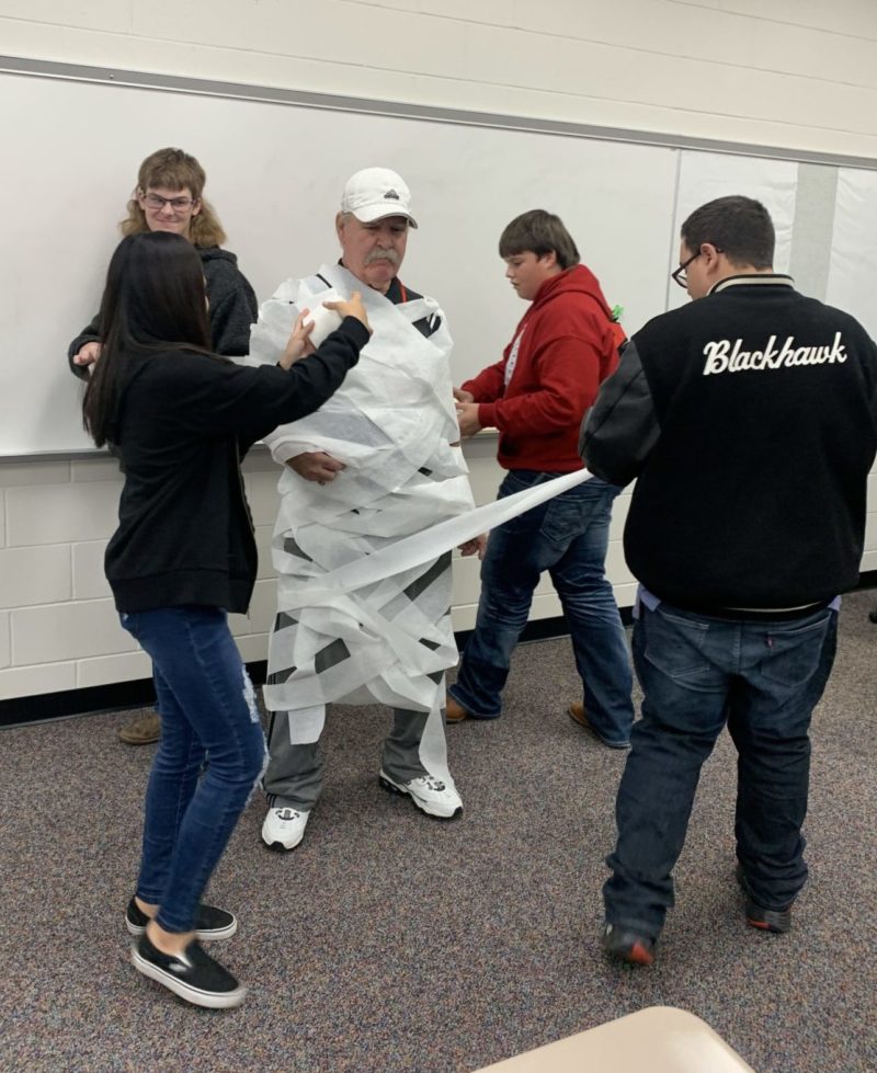 Jim Bowlin Volunteer wrapped in TP